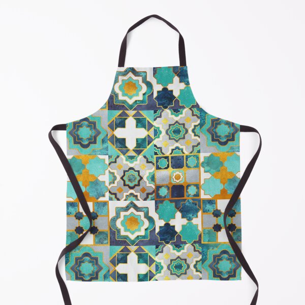 Item preview, Spanish moroccan tiles inspiration // teal aqua mint golden lines designed and sold by SelmaCardoso.