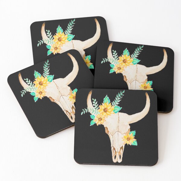 Item preview, Sunflower Bull Skull (Black) designed and sold by ErinGArt.