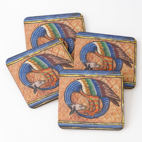 Aperçu de l'œuvre BESTIAIRE MÉDIÉVAL, SERPENT DRAGON aux couleurs Or Bleu Orange créée et vendue par BulganLumini.