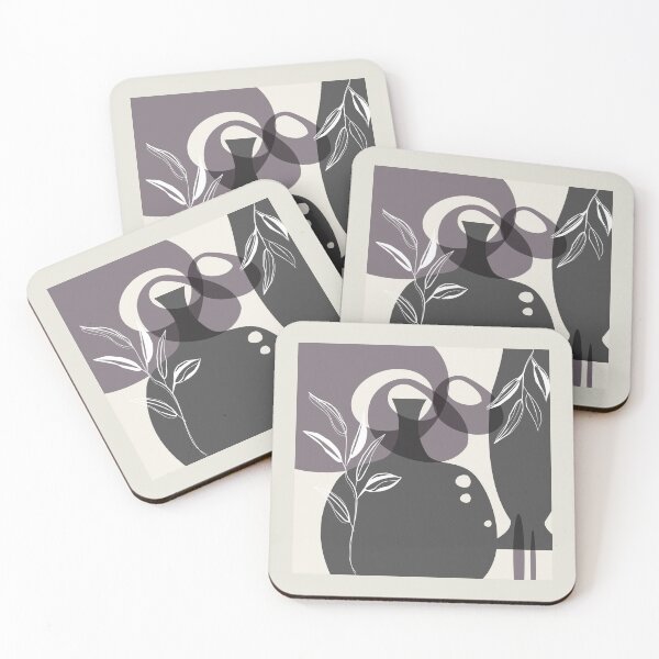 Item preview, Abstract - Leaves and Vases in Grey  and Aubergine 1 designed and sold by simplydesignart.