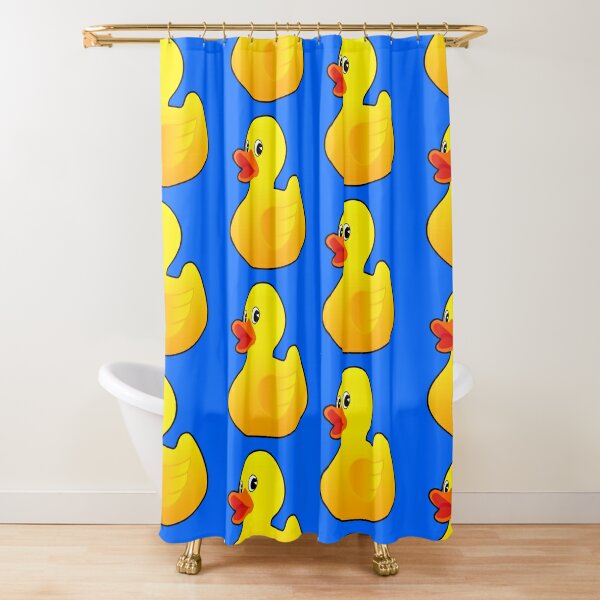 Juego de cortina de ducha de pato de goma, lindos patos de dibujos animados  amarillos nadando en el agua, cortina de ducha divertida de tela con