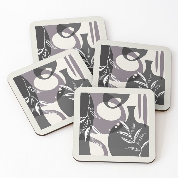 Item preview, Abstract - Leaves and Vases in Grey  and Aubergine 3 designed and sold by simplydesignart.
