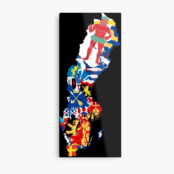 Swedish Provinces Flags Map, Sweden Flagmap Metal Print
