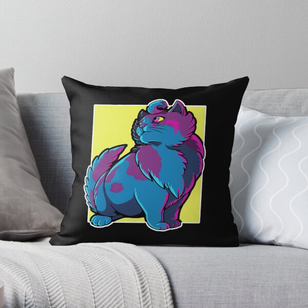 Retrowave Pinky Cat Throw Pillow