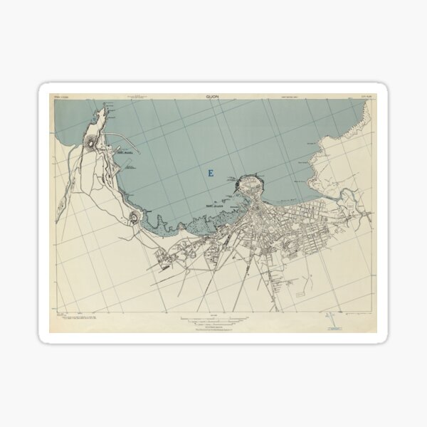 Vintage Gijon Spain Map (1943) Sticker