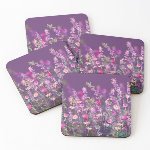 Artikelvorschau, Lila Blumengarten - Katzenminze, rosa Schnittlauch & Gänseblümchen entworfen und verkauft von Fiona Calder Designs.
