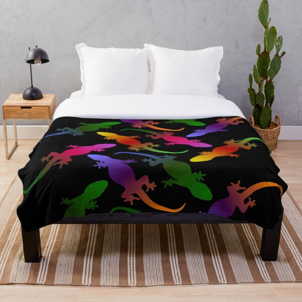 Colorful Seamless Gecko Pattern (black) Throw Blanket