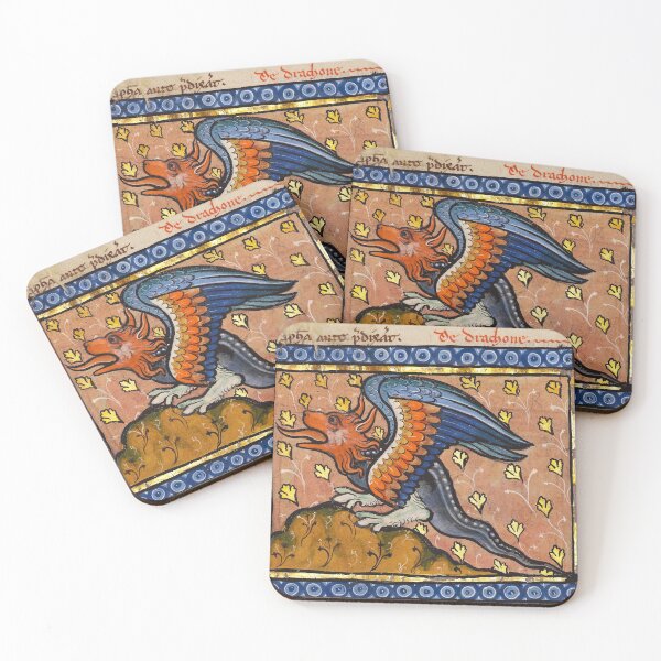 Aperçu de l'œuvre BESTIAIRE MÉDIÉVAL, DRAGON, Feuilles d'or, Couleurs bleu orange créée et vendue par BulganLumini.
