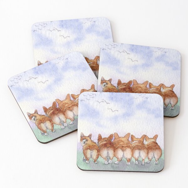 Item preview, Five Welsh corgi dogs walk away together designed and sold by SusanAlisonArt.