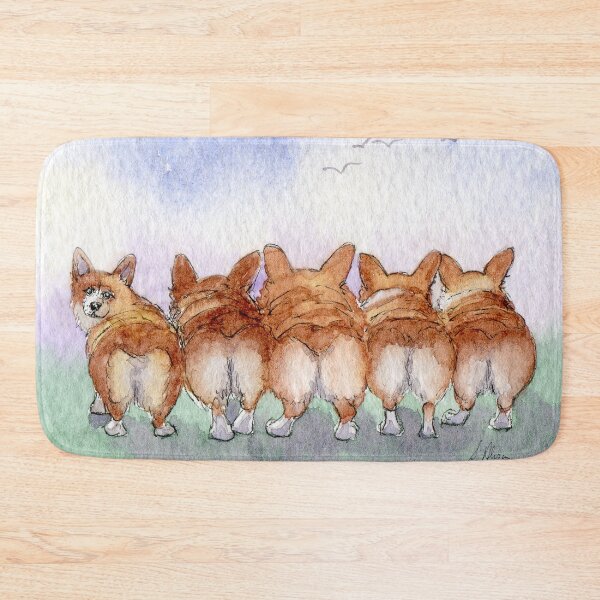 Item preview, Five Welsh corgi dogs walk away together designed and sold by SusanAlisonArt.