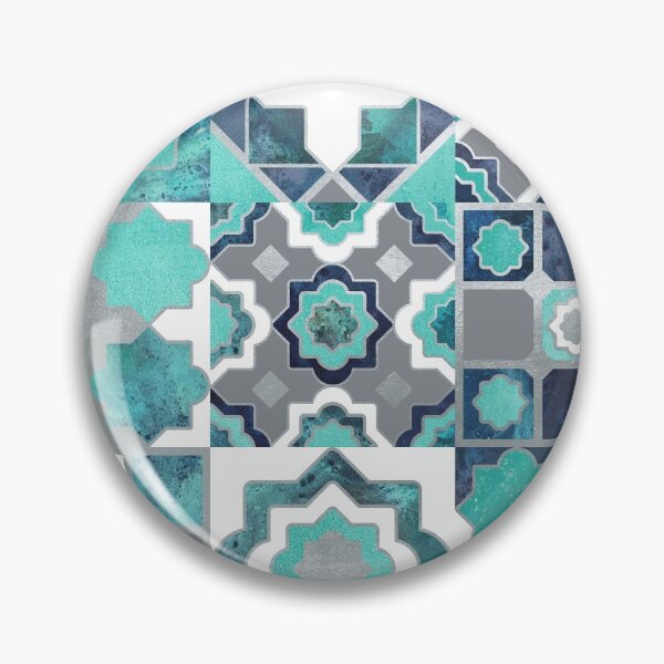 Item preview, Spanish moroccan tiles inspiration // teal aqua mint silver lines designed and sold by SelmaCardoso.