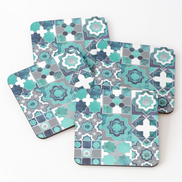 Item preview, Spanish moroccan tiles inspiration // teal aqua mint silver lines designed and sold by SelmaCardoso.