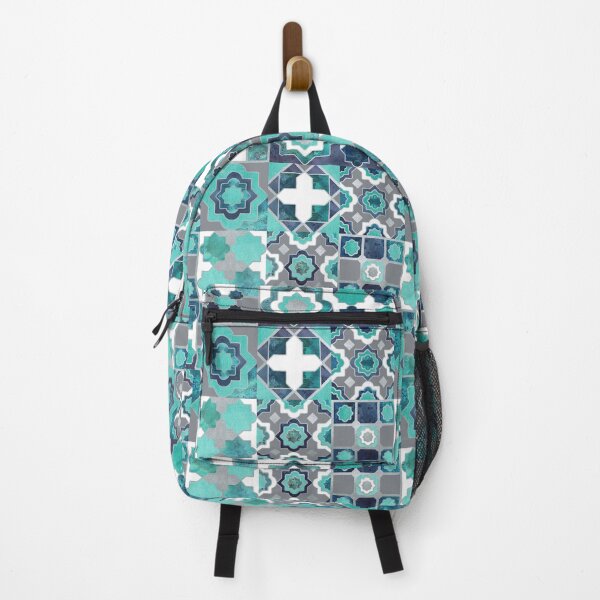 Item preview, Spanish moroccan tiles inspiration // teal aqua mint silver lines designed and sold by SelmaCardoso.