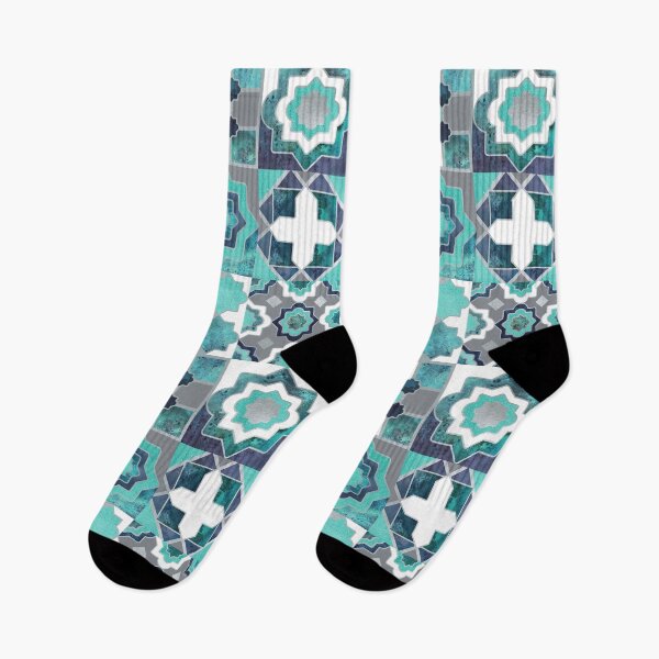 Item preview, Spanish moroccan tiles inspiration // teal aqua mint silver lines designed and sold by SelmaCardoso.