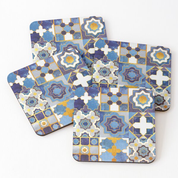 Item preview, Spanish moroccan tiles inspiration // indigo blue golden lines designed and sold by SelmaCardoso.