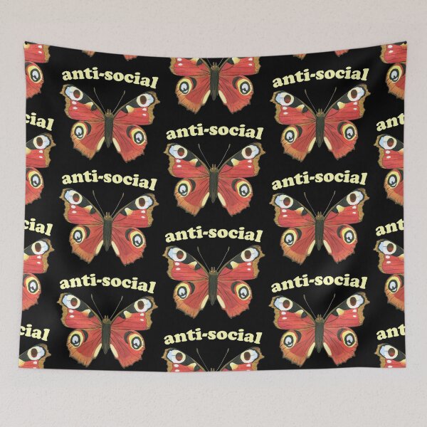 Item preview, Introverts unite (in their own homes): Anti-social butterfly (yellow text) designed and sold by Ofeefee.