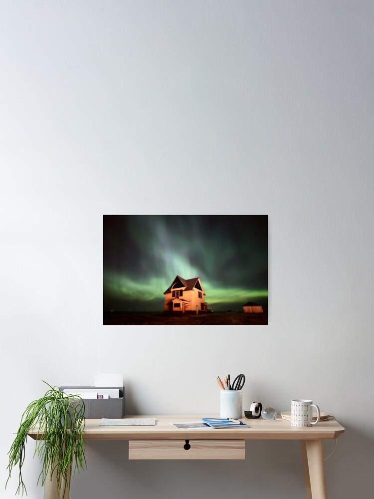 Thumbnail 2 of 3, Poster, Northern Lights over Saskatchewan farmhouse designed and sold by pictureguy.