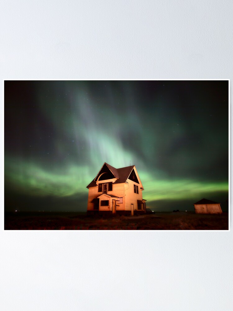 Thumbnail 1 of 3, Poster, Northern Lights over Saskatchewan farmhouse designed and sold by pictureguy.