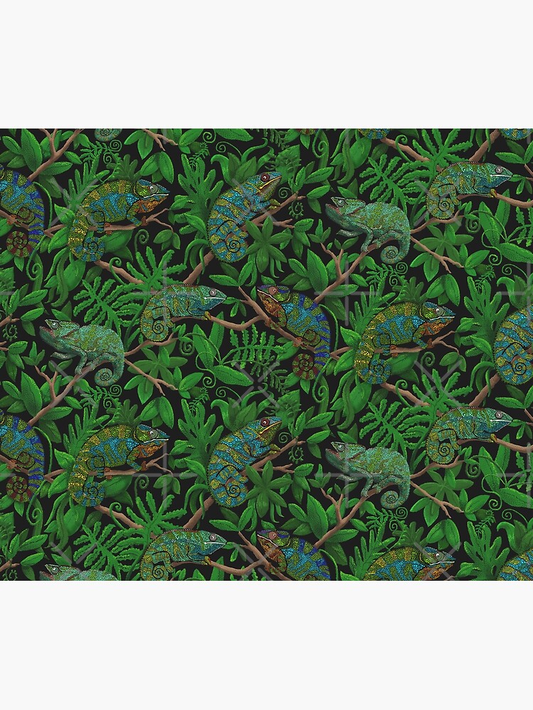 Brightly Colored Chameleon Lizards in Lush Green Jungle by vinpauld
