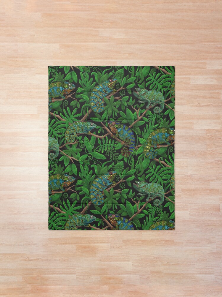 Alternate view of Brightly Colored Chameleon Lizards in Lush Green Jungle Comforter