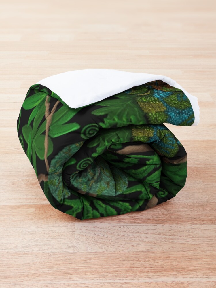 Alternate view of Brightly Colored Chameleon Lizards in Lush Green Jungle Comforter