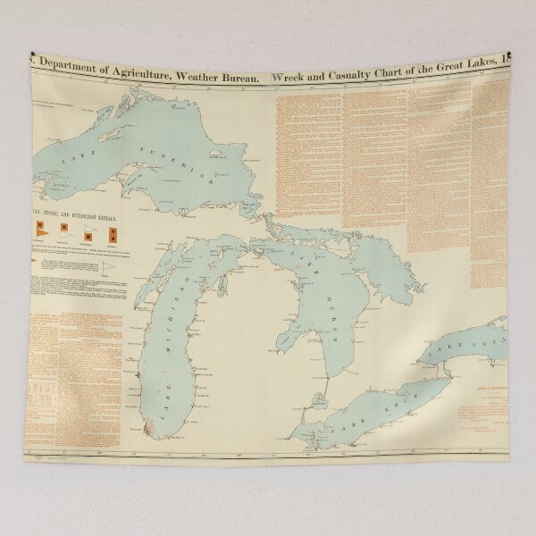 Item preview, Vintage Great Lakes Shipwreck Map (1894) designed and sold by BravuraMedia.