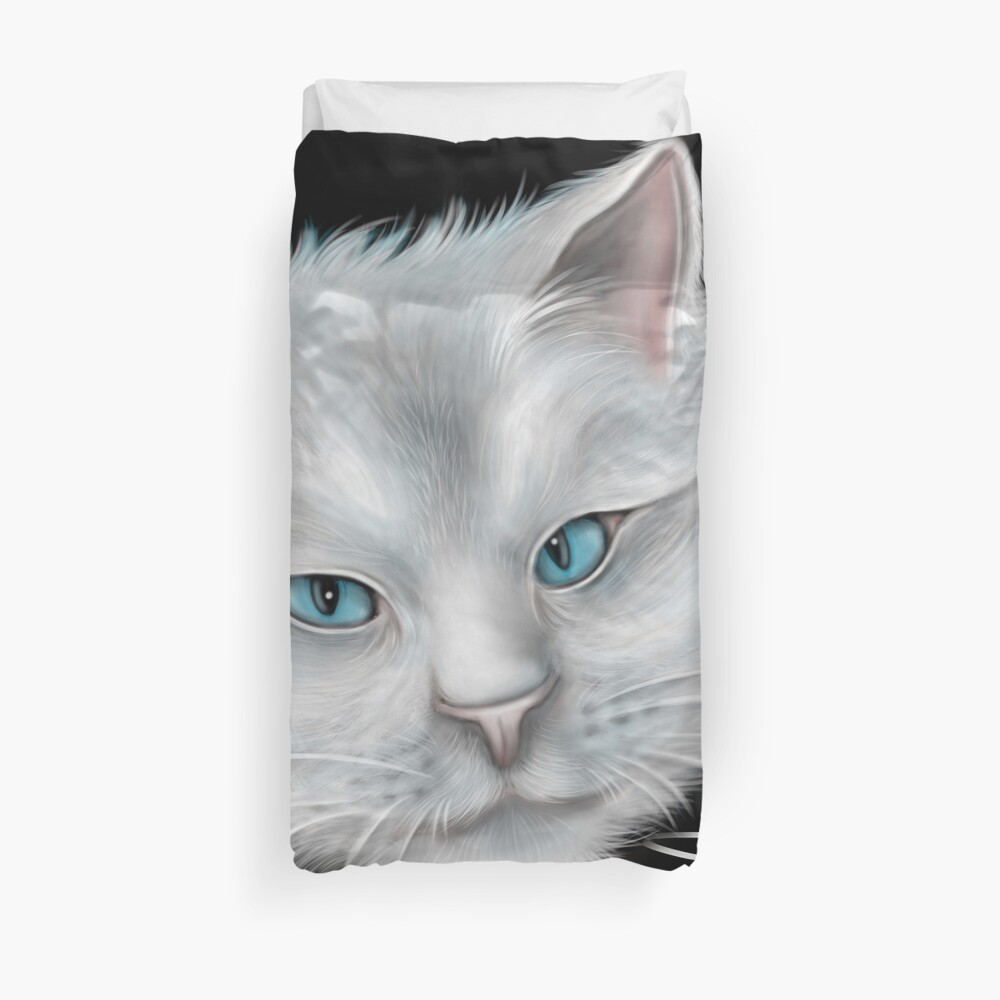 White Kitty Cat with Blue Eyes Duvet Cover
