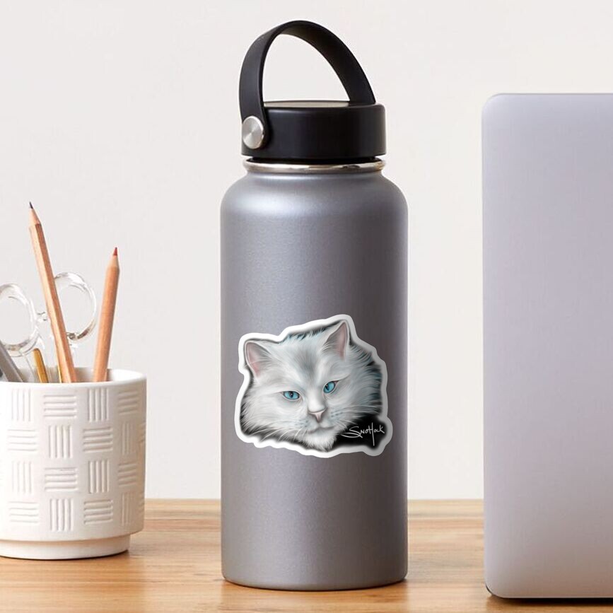 White Kitty Cat with Blue Eyes Sticker