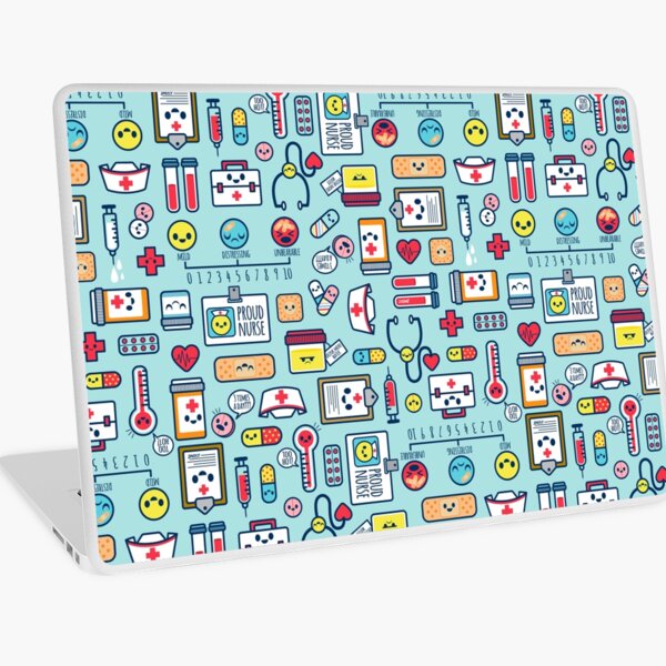 Proud To Be a Nurse / Surface Pattern Design / Blue Laptop Skin