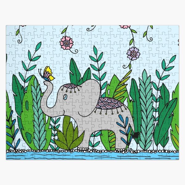 Baby Elephant with Butterfly || Jungle || Animals || Cute || Nursery Jigsaw Puzzle