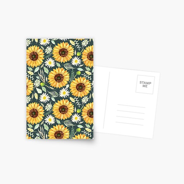 Item preview, Sunflowers and Daisies | Watercolor | Green | Pattern  designed and sold by Harpley Design Studio.