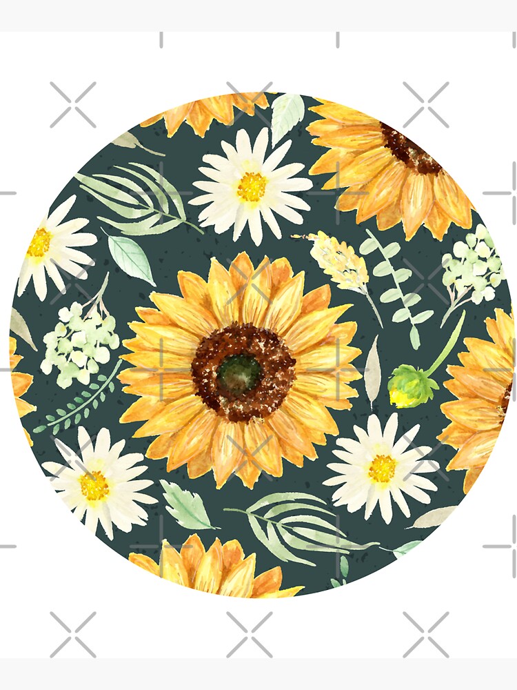 Thumbnail 5 of 5, Tote Bag, Sunflowers and Daisies | Watercolor | Green | Pattern designed and sold by Harpley Design Studio.