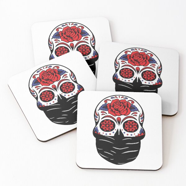 Item preview, Sugar Skull with Red Roses wearing Black Mask designed and sold by MadMando.