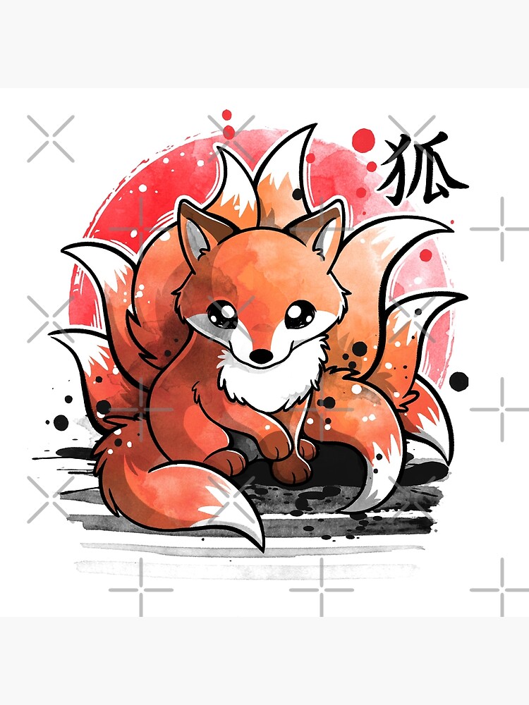 Kitsune nine tailed fox outline Royalty Free Vector Image