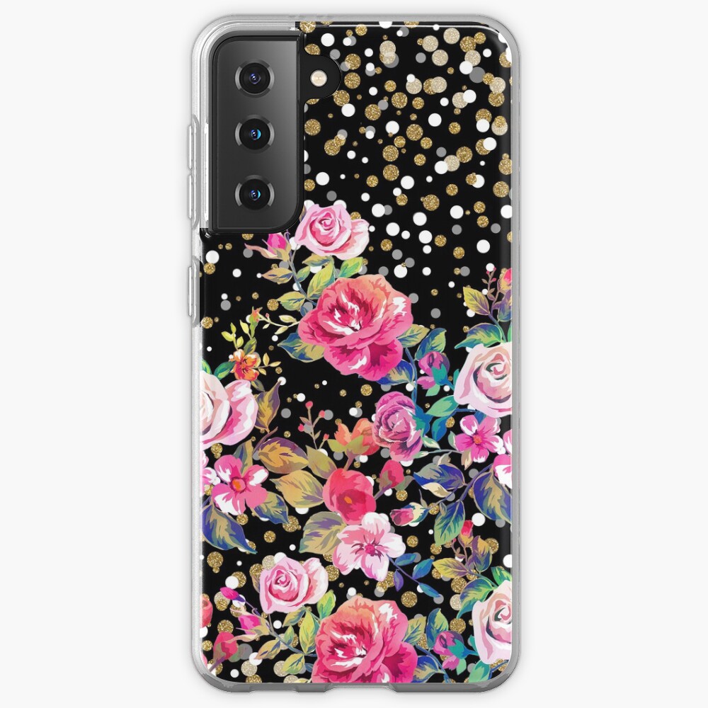 Modern watercolor spring floral and gold dots pattern Case & Skin for Samsung Galaxy