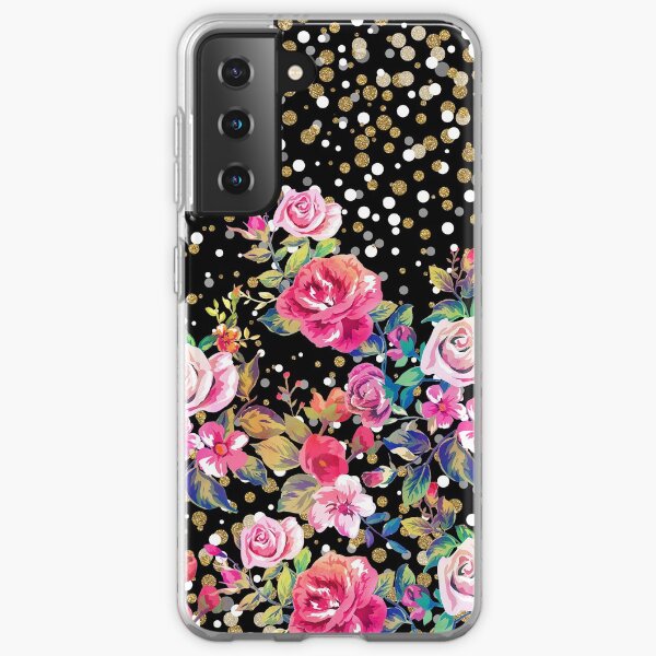 Modern watercolor spring floral and gold dots pattern Samsung Galaxy Soft Case