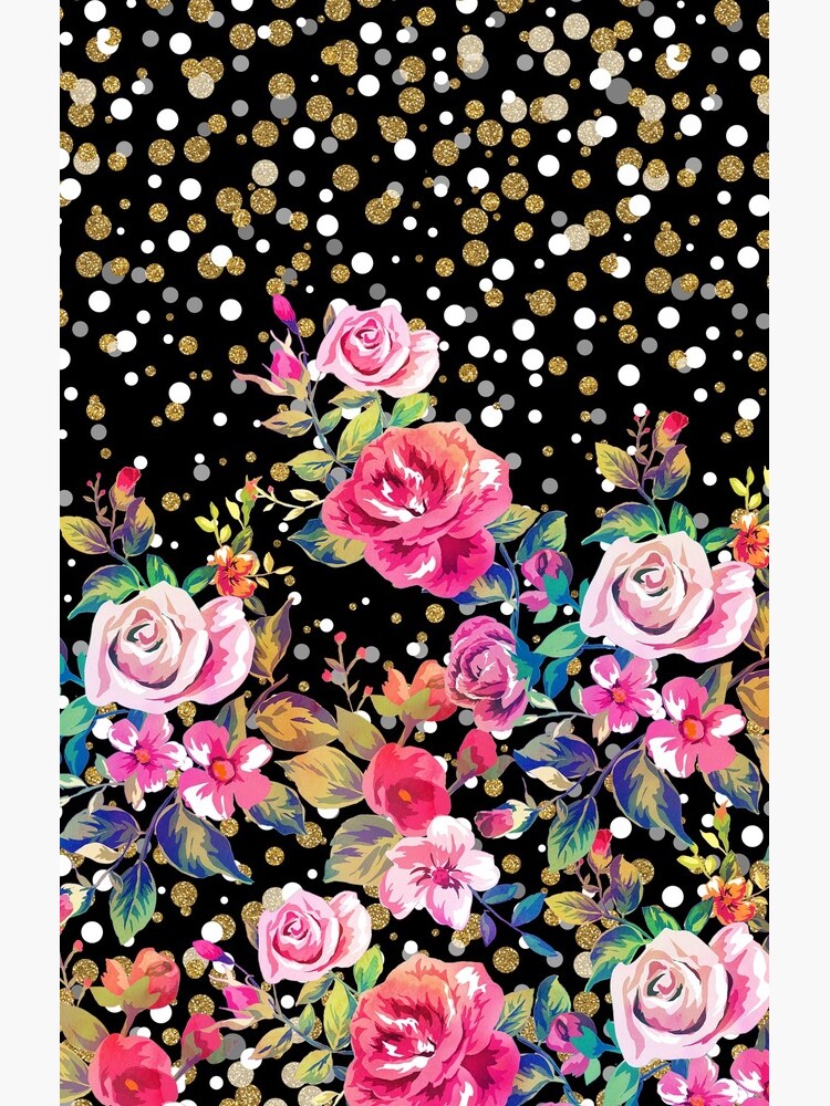 Modern watercolor spring floral and gold dots pattern by InovArtS
