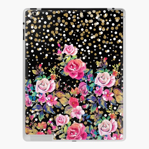 Modern watercolor spring floral and gold dots pattern iPad Skin