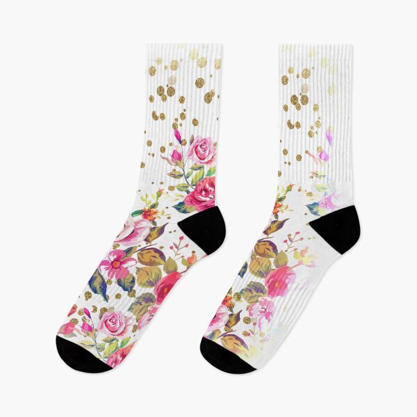 Item preview, Modern watercolor spring floral and gold dots pattern designed and sold by InovArtS.