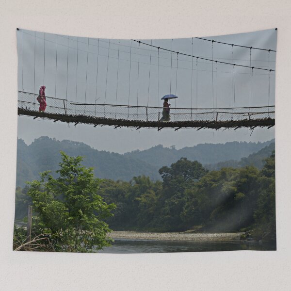 Item preview, People on Jungle Bamboo Suspension Bridge, India designed and sold by worldways.