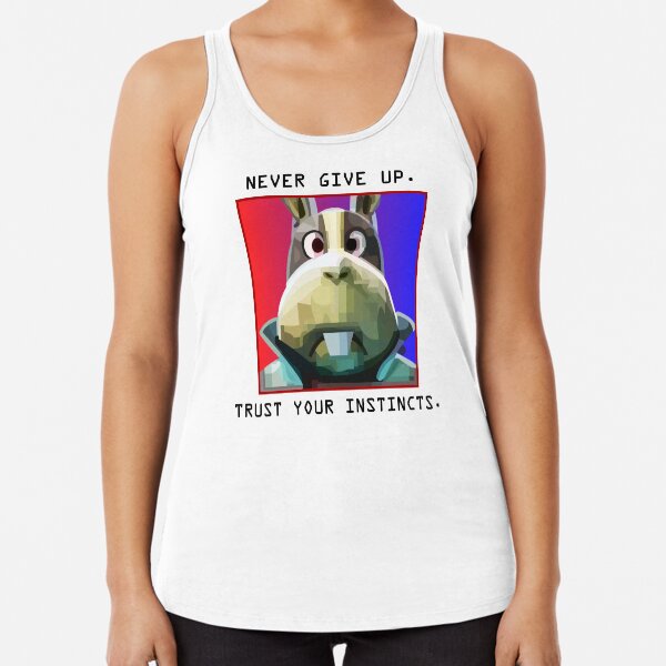 Peppy Hare Never Give Up (Black Text) Racerback Tank Top