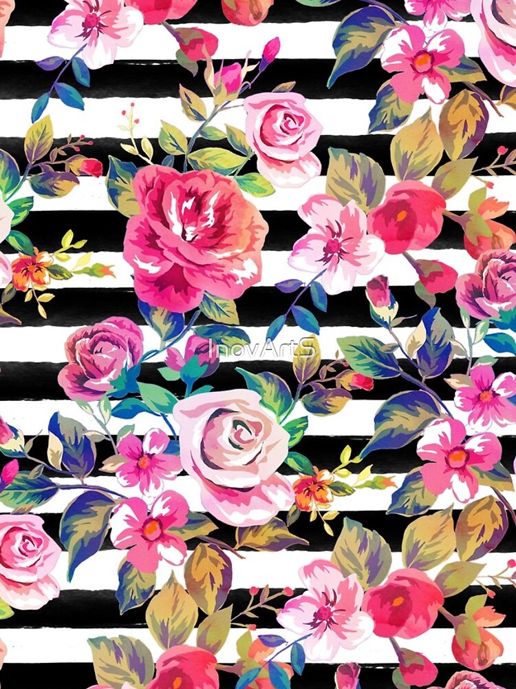 Cute spring floral and stripes watercolor pattern by InovArtS