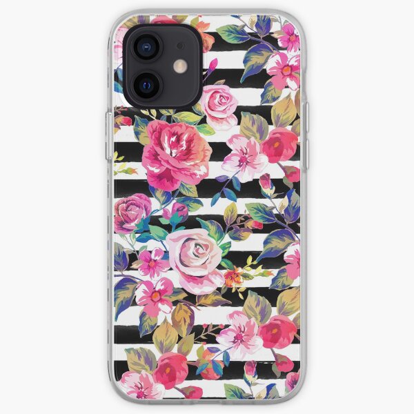 Cute spring floral and stripes watercolor pattern iPhone Soft Case