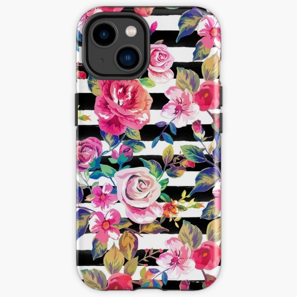 Cute spring floral and stripes watercolor pattern iPhone Tough Case