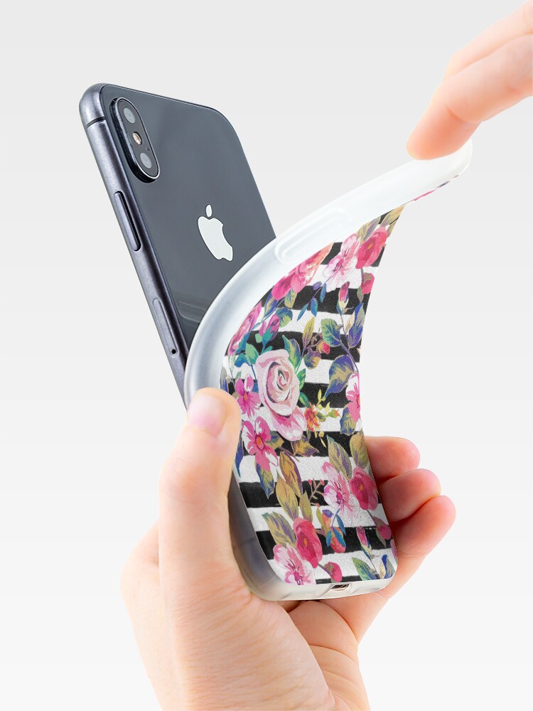 Alternate view of Cute spring floral and stripes watercolor pattern iPhone Case & Cover