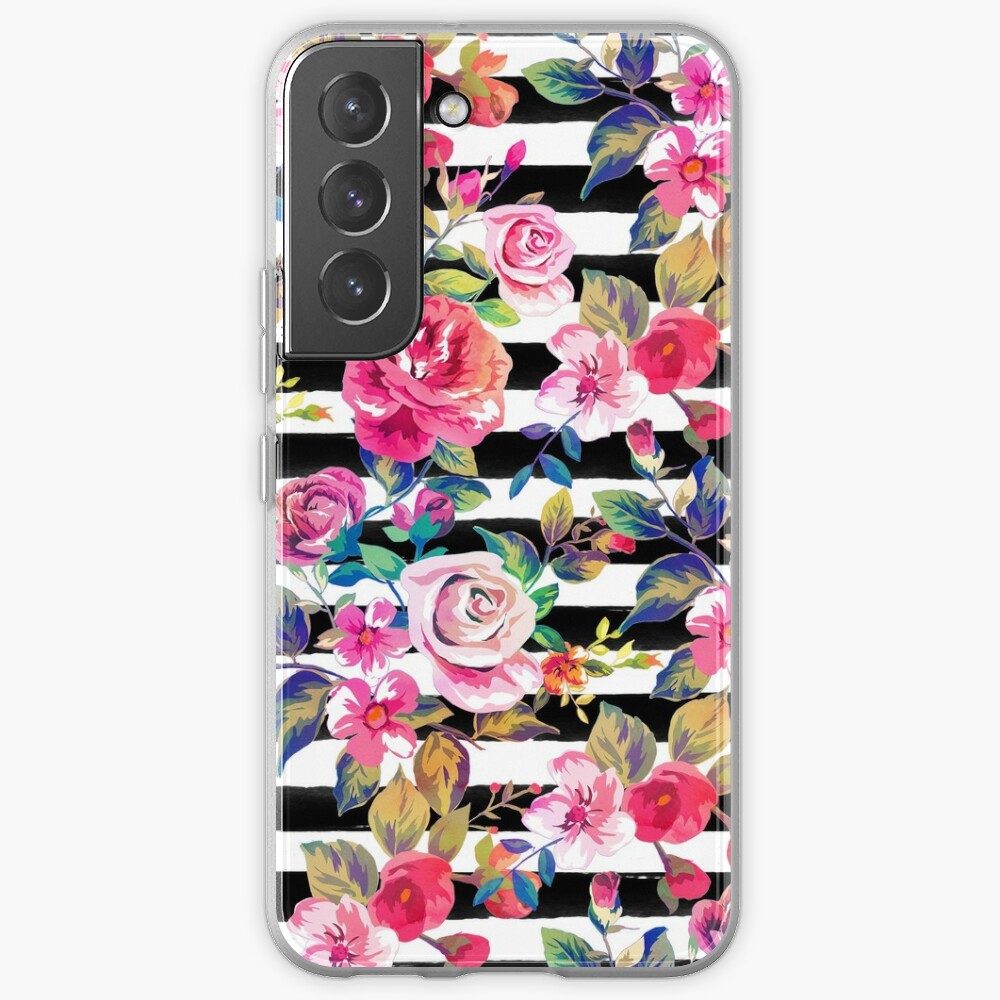 Disover Cute spring floral and stripes watercolor pattern | Samsung Galaxy Phone Case