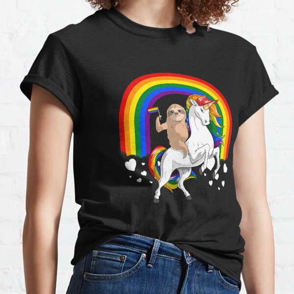LGBT Cute Sloth Riding Unicorn Gay Pride Rainbow Classic T-Shirt