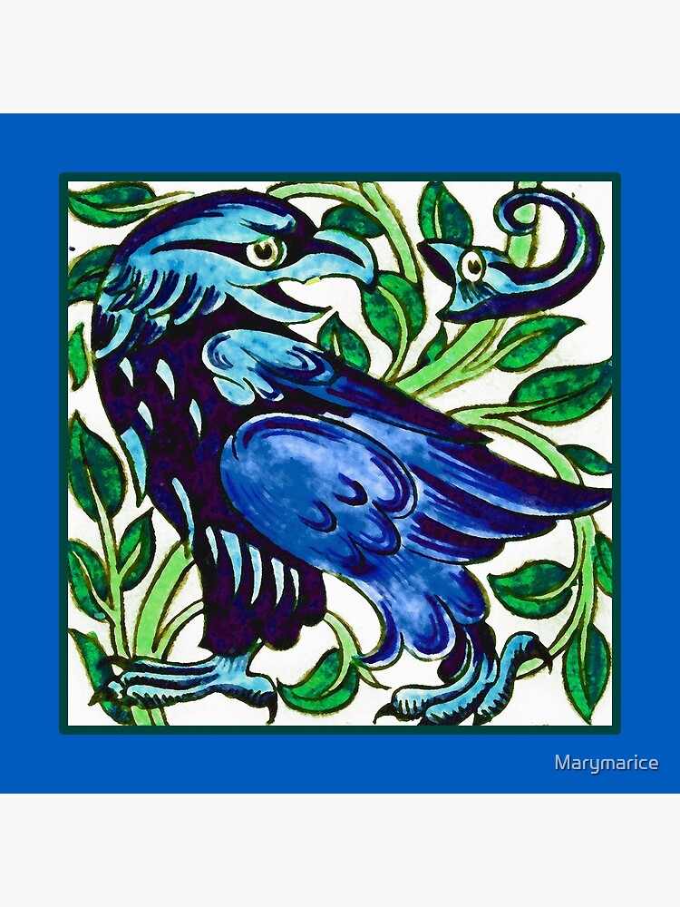 Art Nouveau Bird and Flower Tapestry, Dark Blue  Art Board Print for Sale  by Marymarice