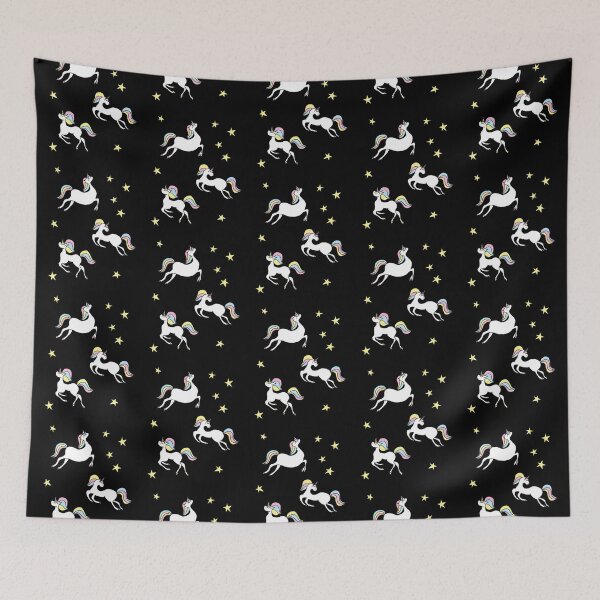 Item preview, Fabulous Unicorns Among the Stars - Repeated Pattern on Black Background designed and sold by AlicjaCurioseur.