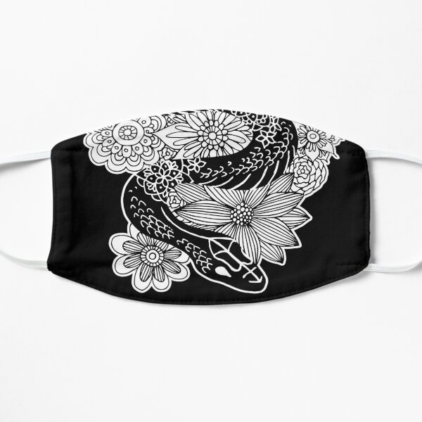 Snake with Flowers Black and White Drawing Mask